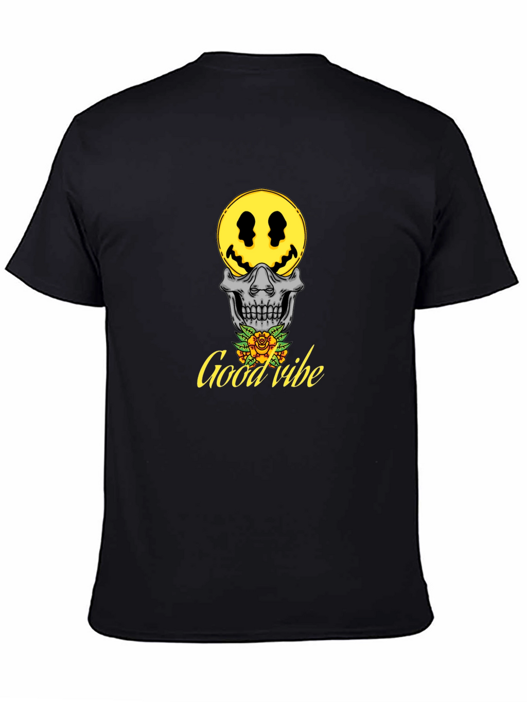 Good Vibe Skull Smiley Face T-Shirt - Black