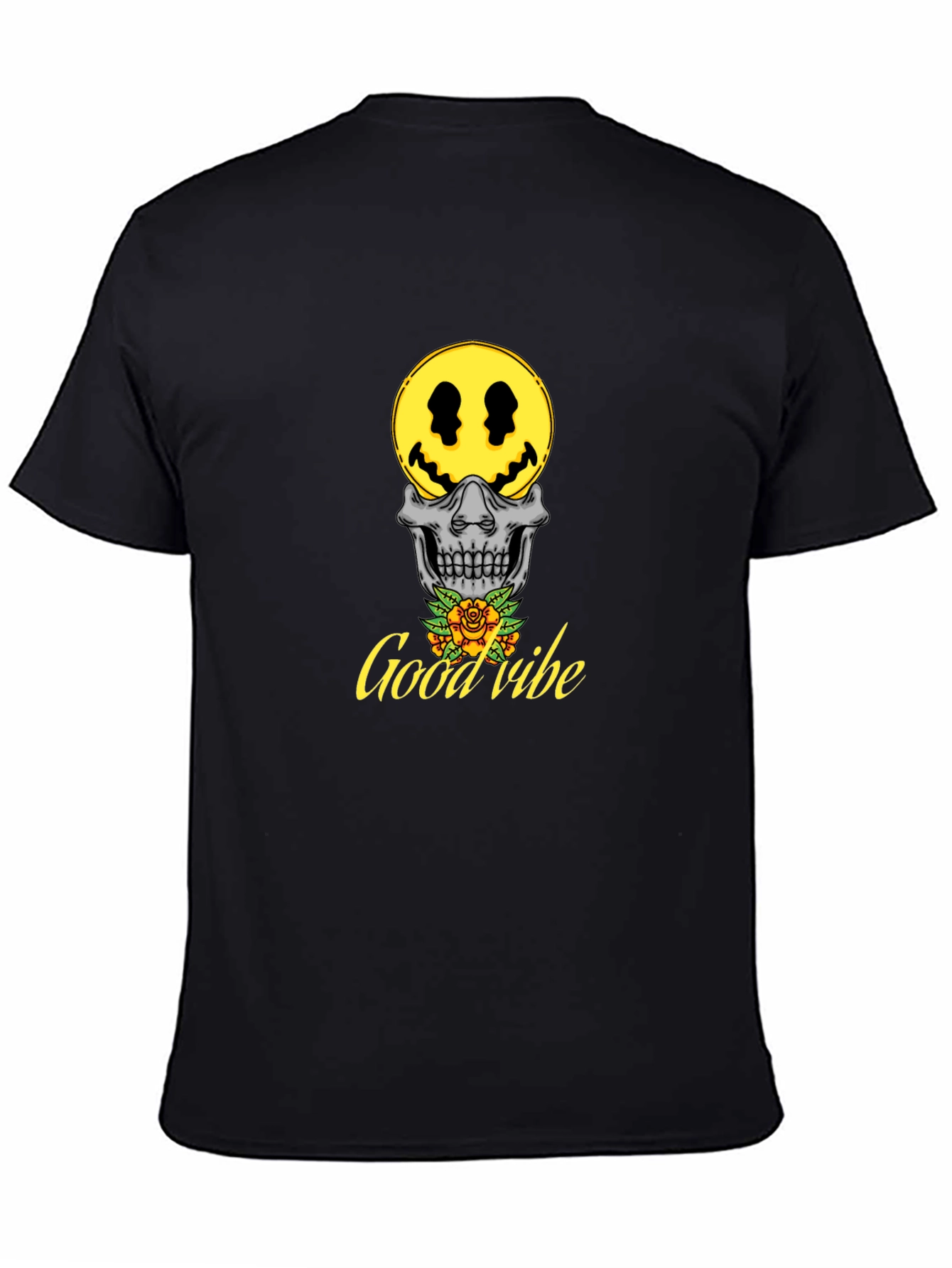 Good Vibe Skull Smiley Face T-Shirt - Black