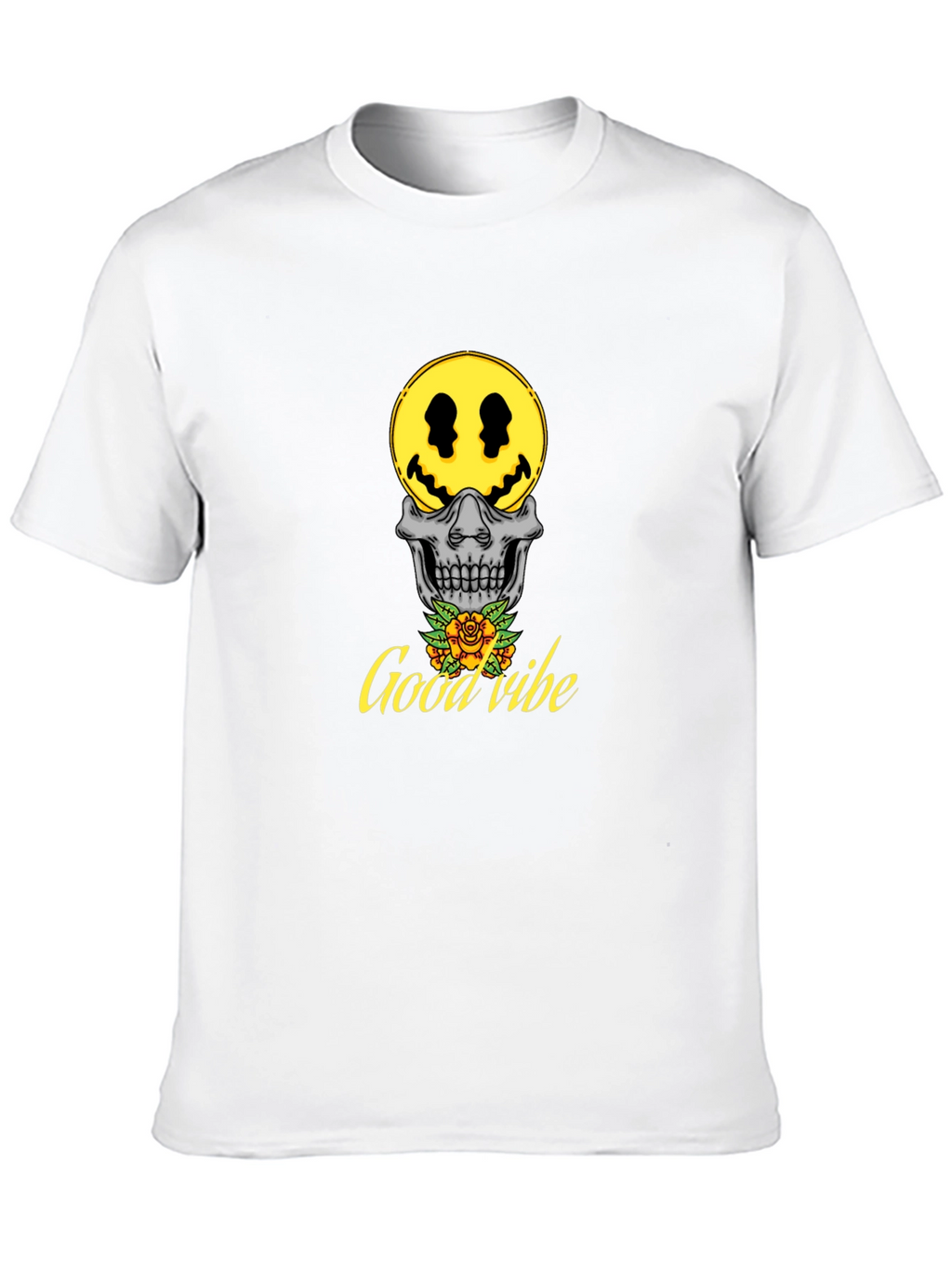 Good Vibe Skull Smiley Face T-Shirt - Black