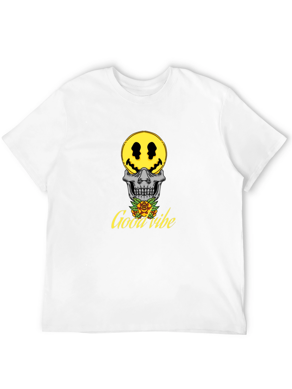 Good Vibe Skull Smiley Face T-Shirt - Black
