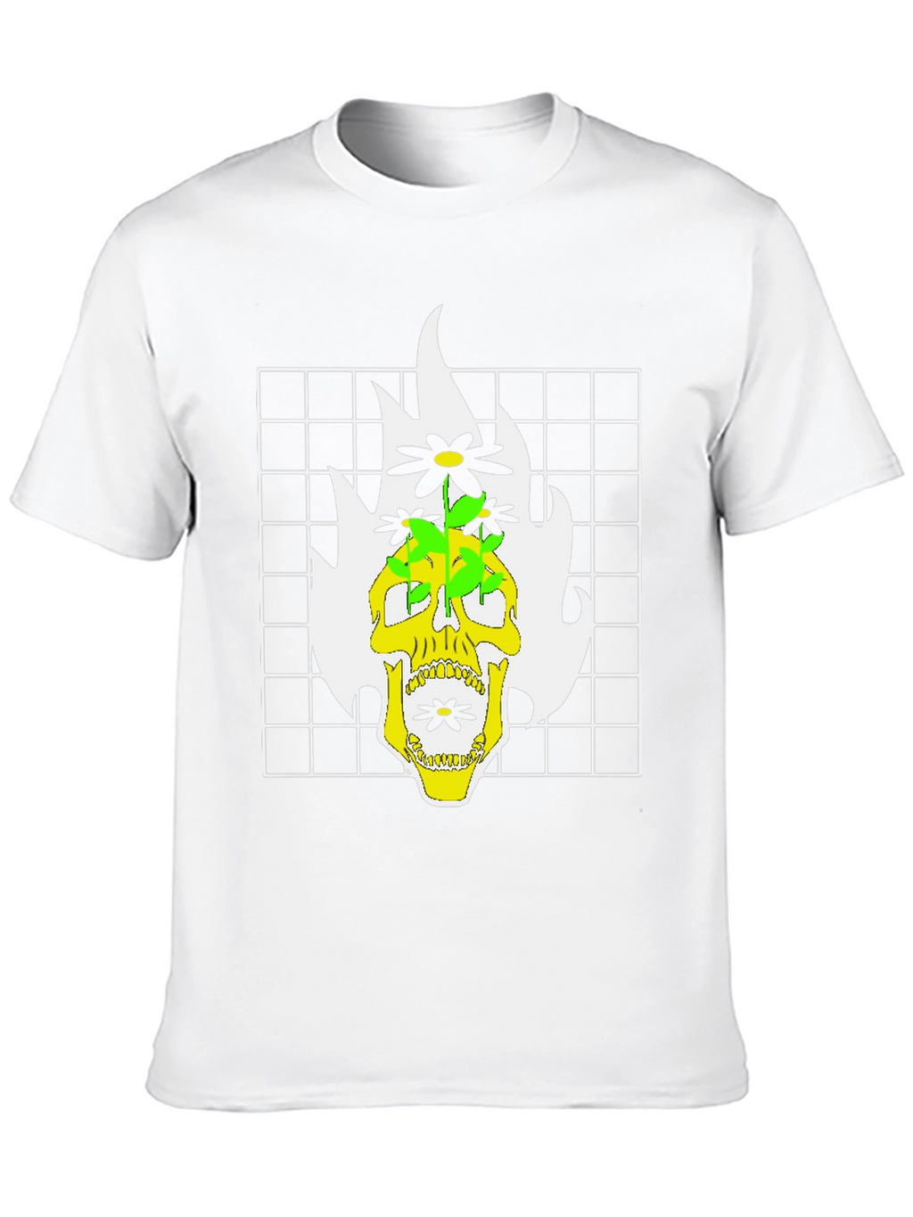 Skull & Flowers Graphic Print T-Shirt - Black