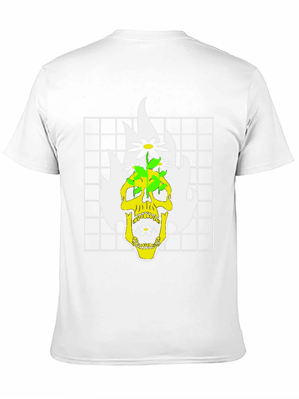 Skull & Flowers Graphic Print T-Shirt - Black