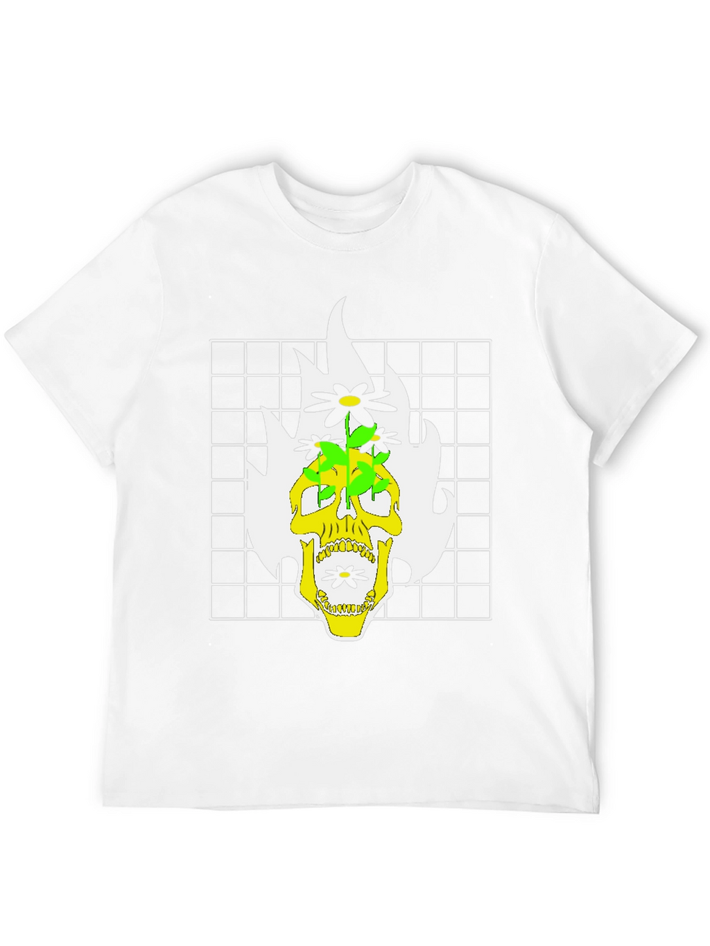 Skull & Flowers Graphic Print T-Shirt - Black