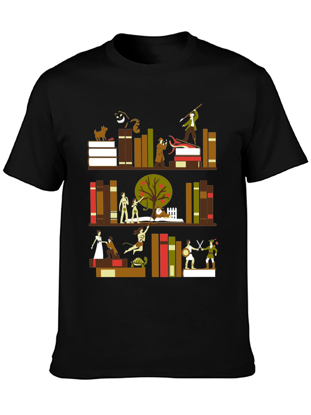 Literary Bookshelf Graphic Tee - Black