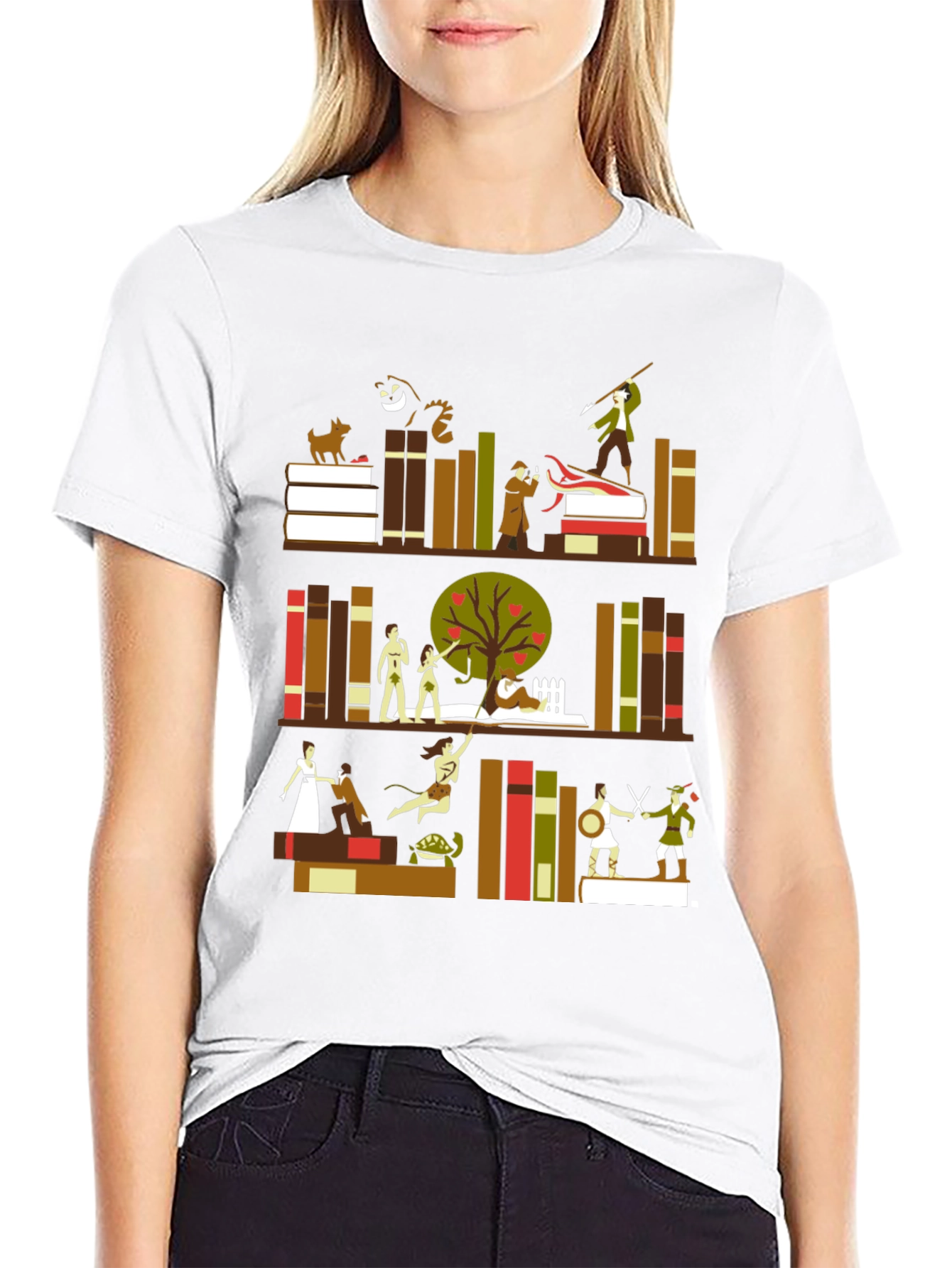 Literary Bookshelf Graphic Tee - Black