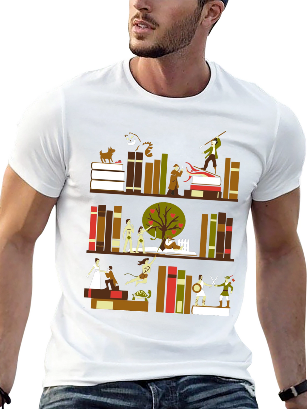 Literary Bookshelf Graphic Tee - Black