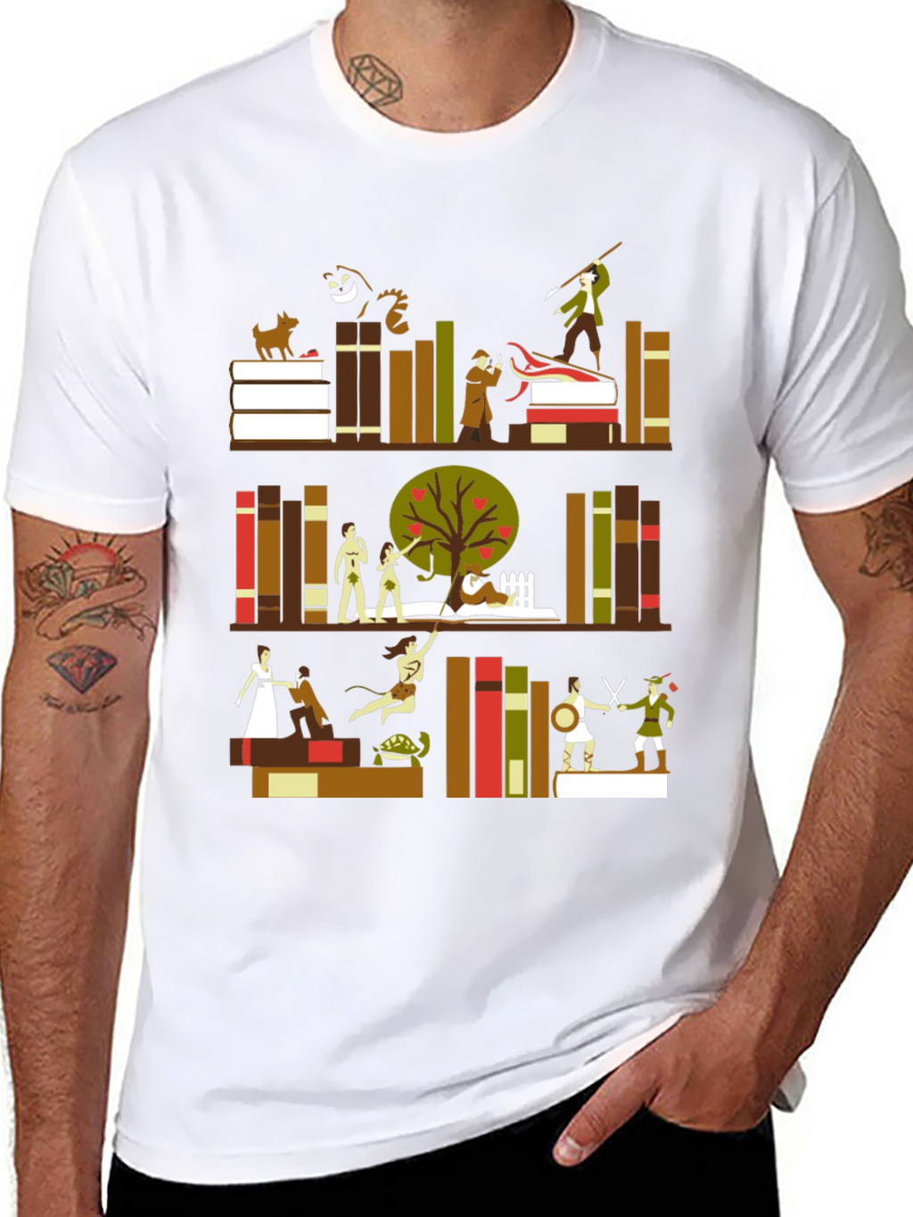 Literary Bookshelf Graphic Tee - Black