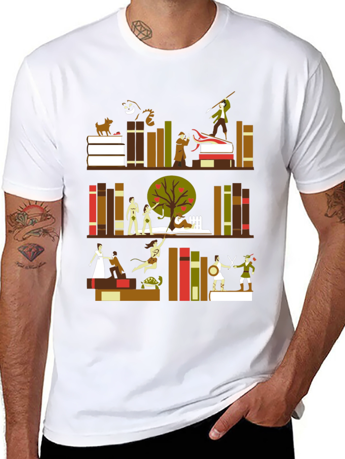 Literary Bookshelf Graphic Tee - Black