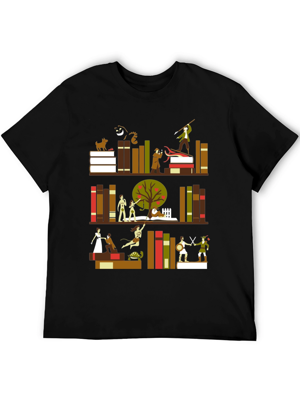 Literary Bookshelf Graphic Tee - Black