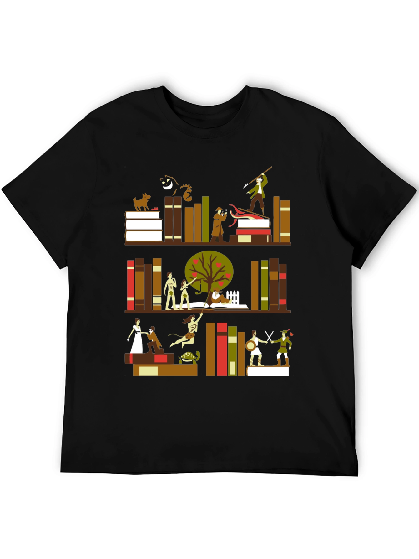 Literary Bookshelf Graphic Tee - Black
