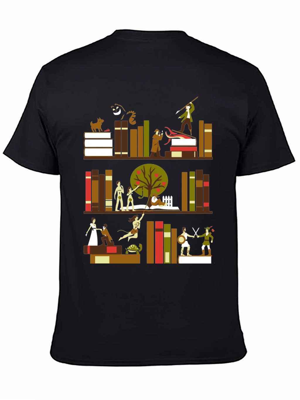Literary Bookshelf Graphic Tee - Black