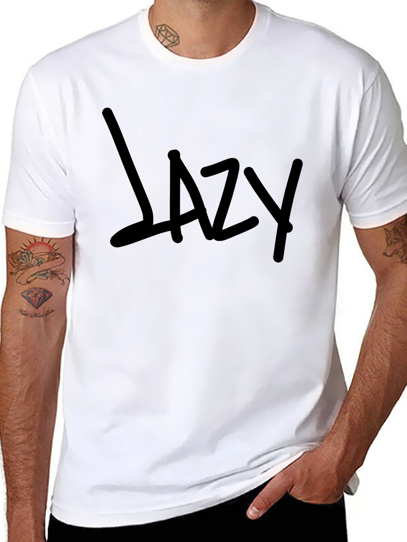 Lazy Graphic Print Mens Black T-Shirt