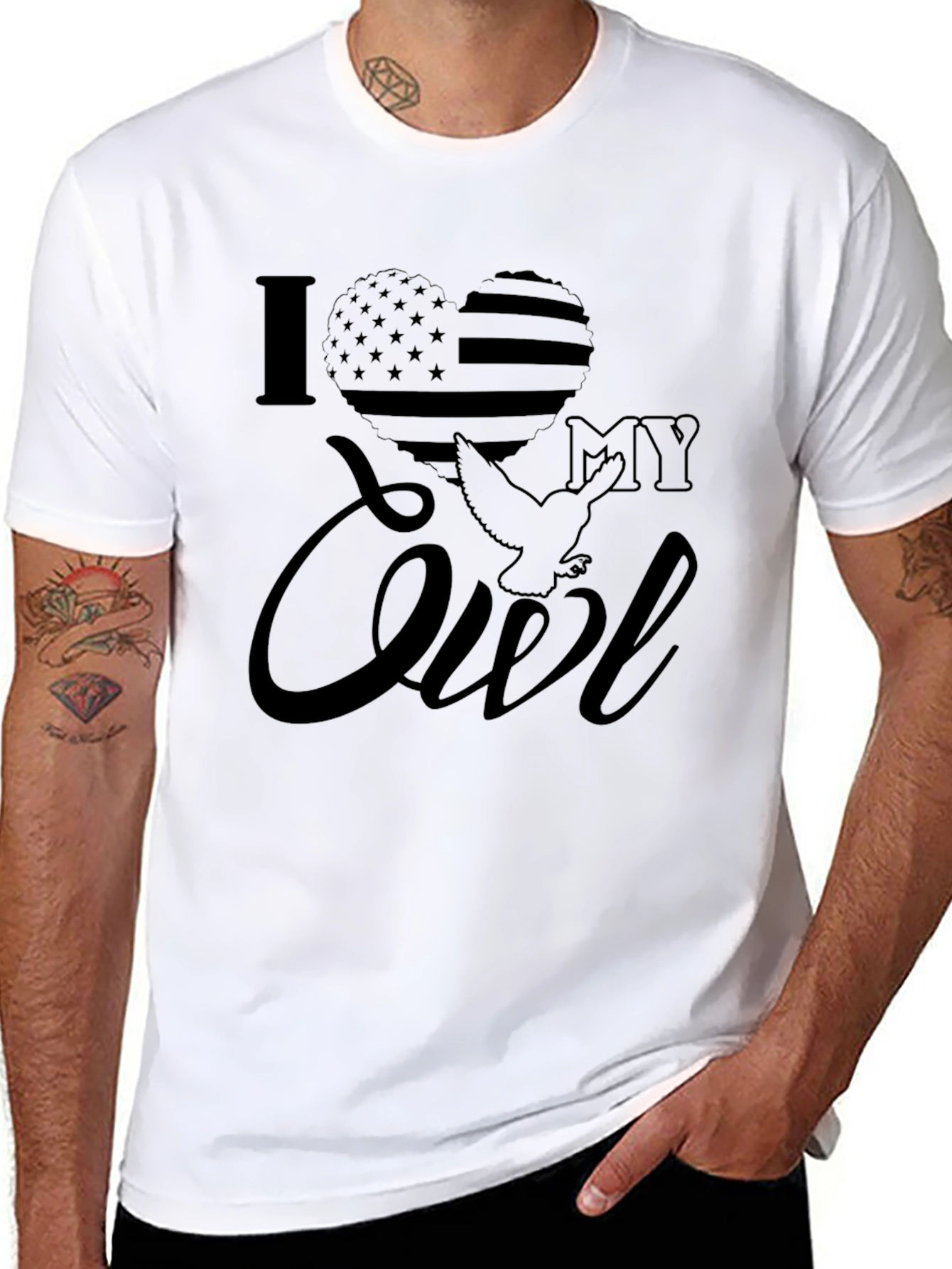 I Love My Owl T-Shirt Patriotic American USA Flag