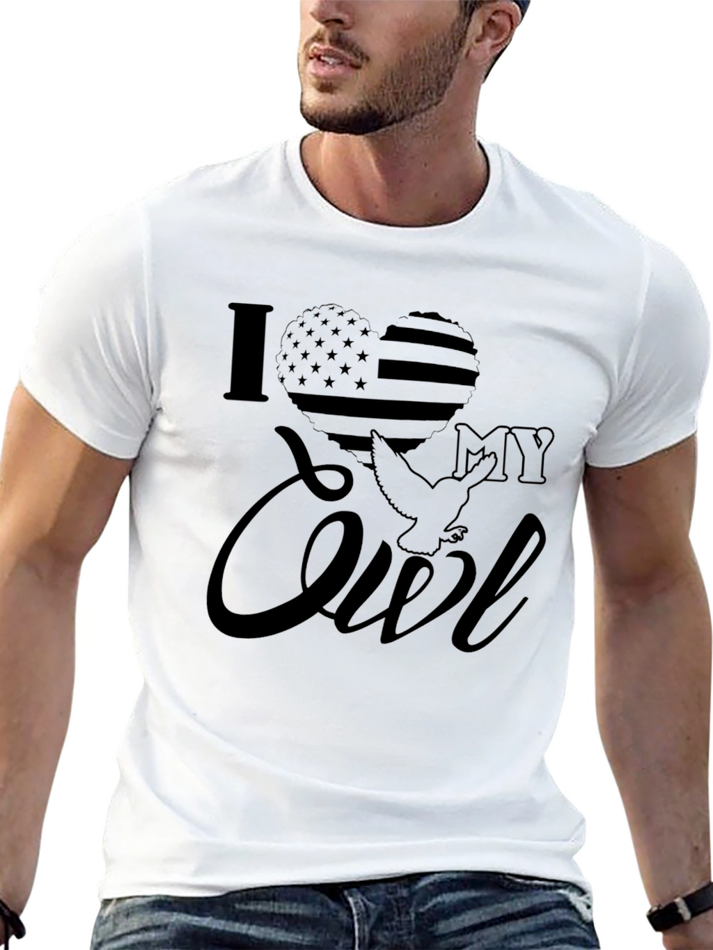 I Love My Owl T-Shirt Patriotic American USA Flag