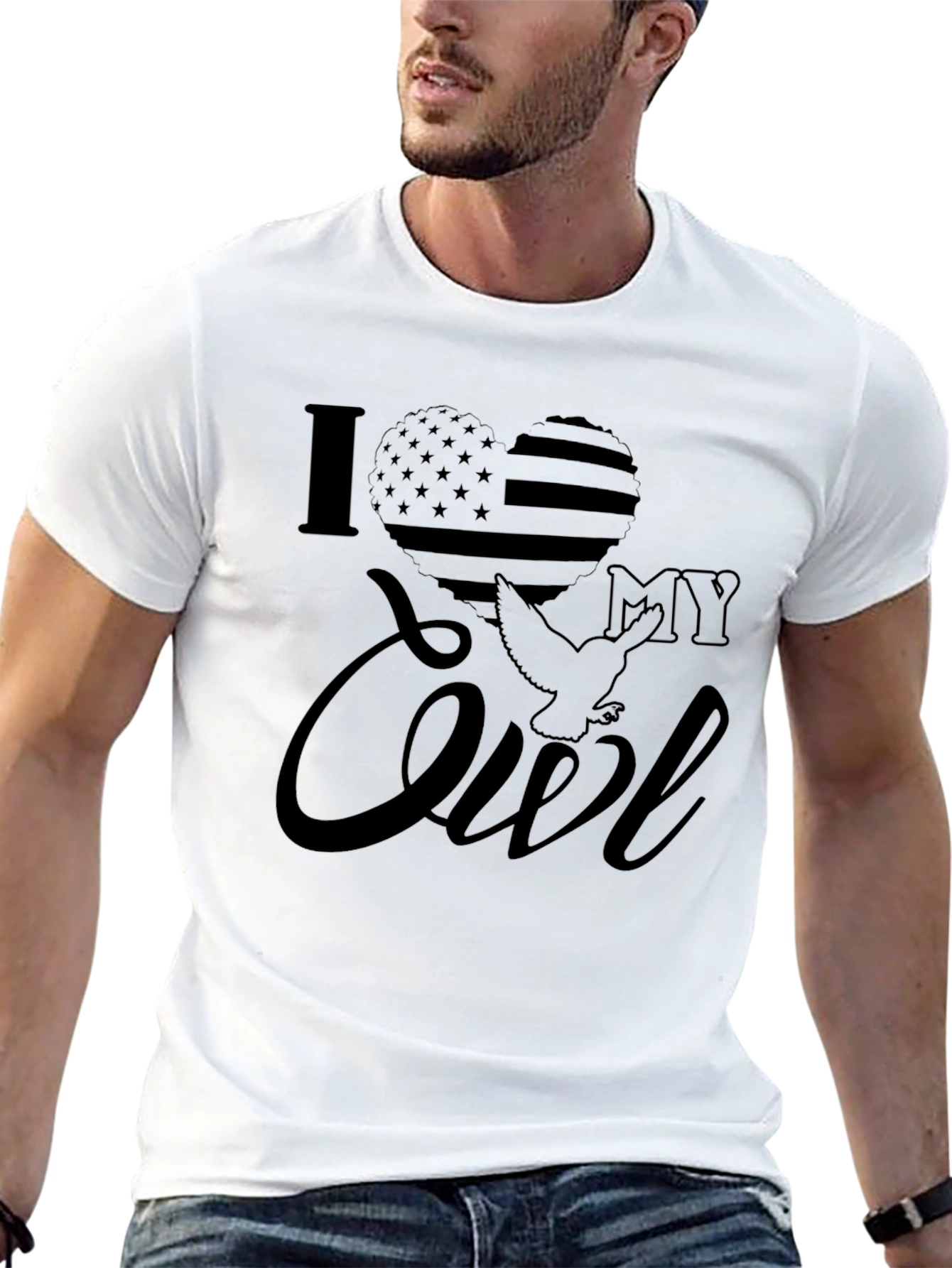 I Love My Owl T-Shirt Patriotic American USA Flag