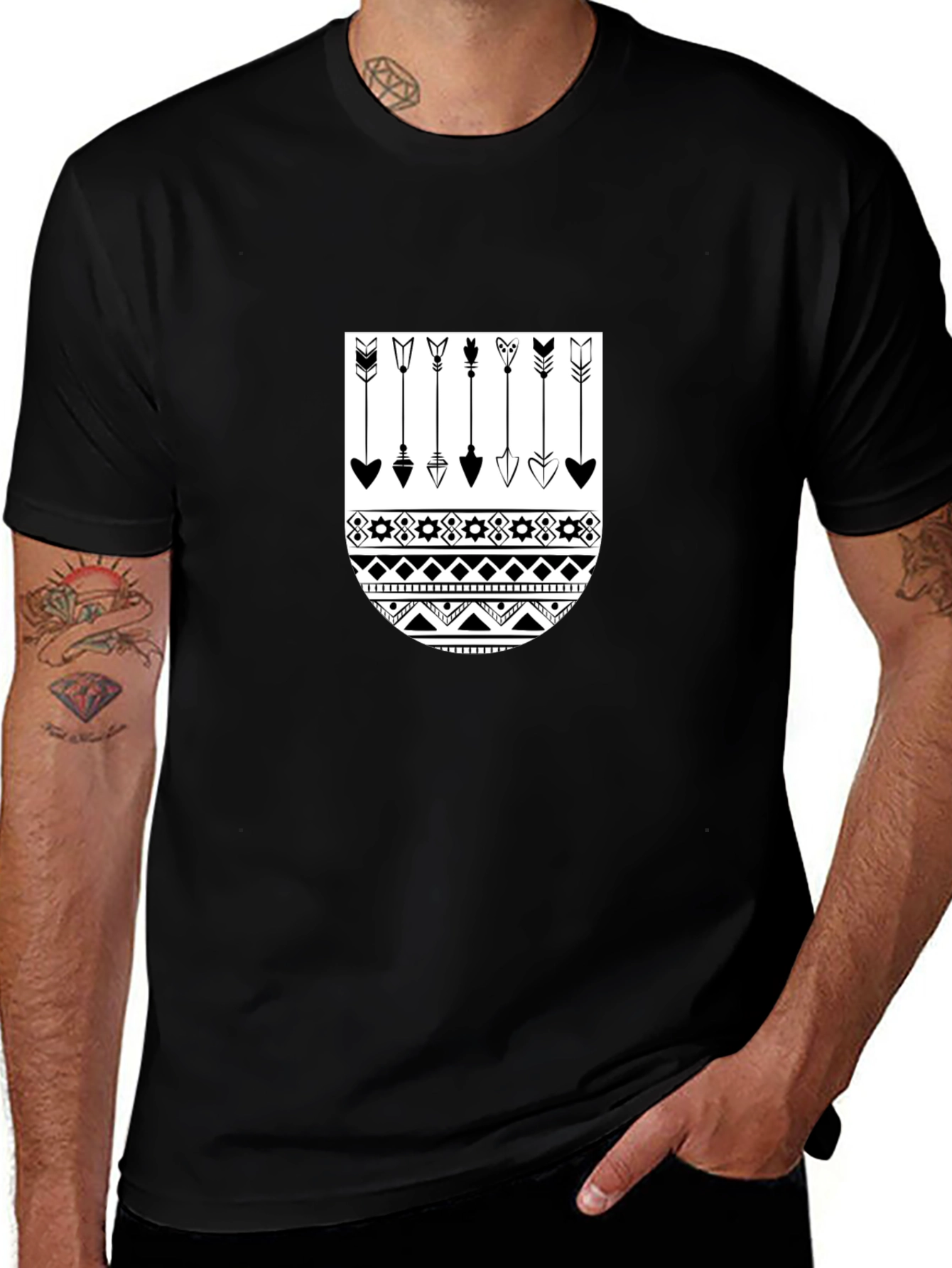 Tribal Arrow Graphic Print Black Tee