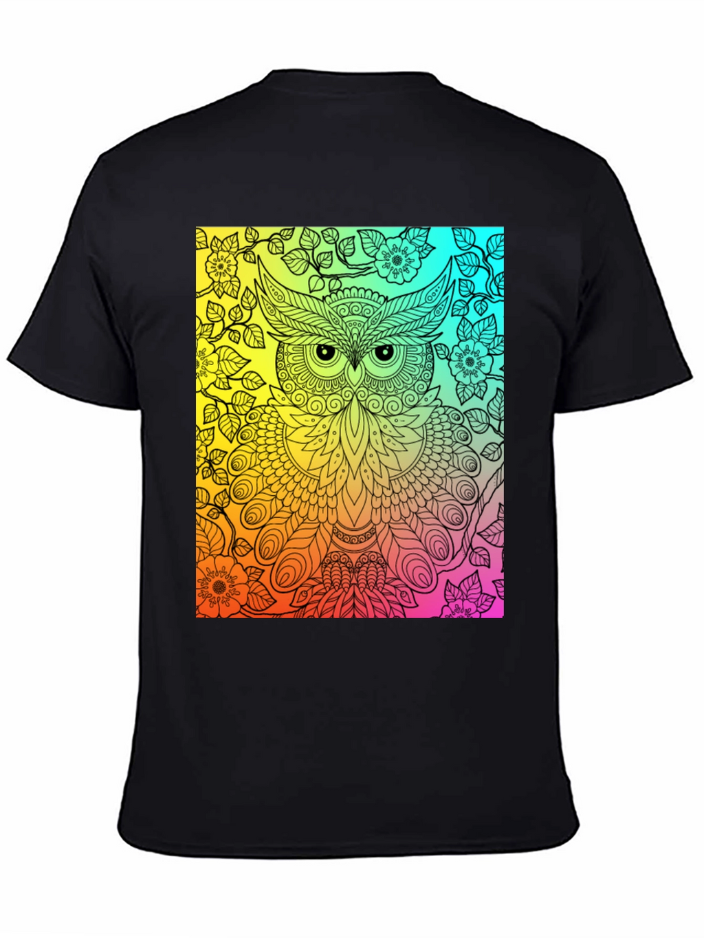 Rainbow Owl Graphic Tee - Mens Black T-Shirt