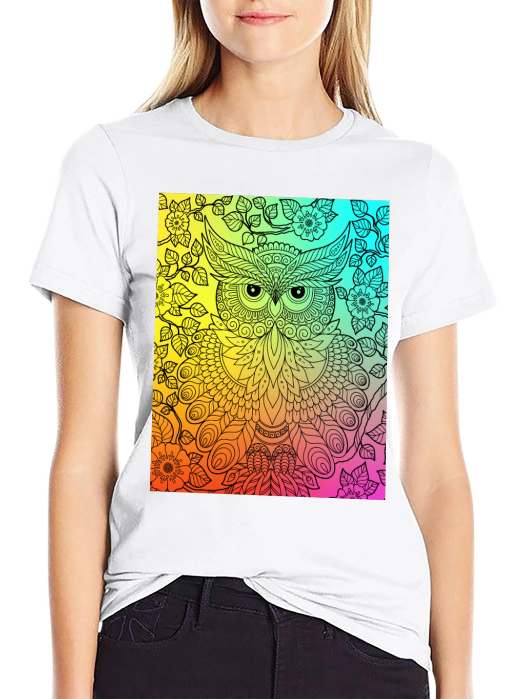 Rainbow Owl Graphic Tee - Mens Black T-Shirt