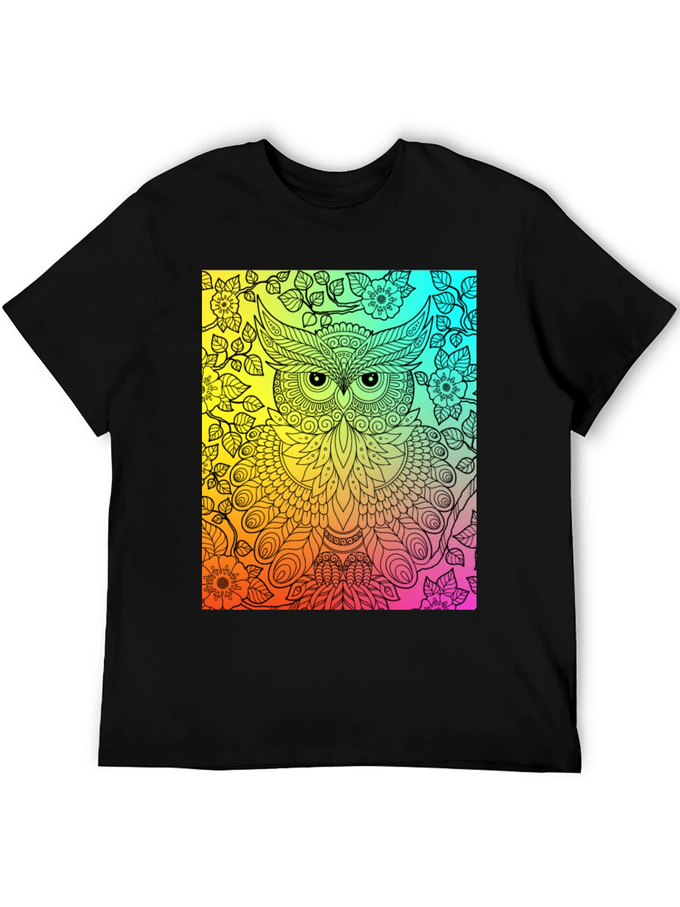 Rainbow Owl Graphic Tee - Mens Black T-Shirt