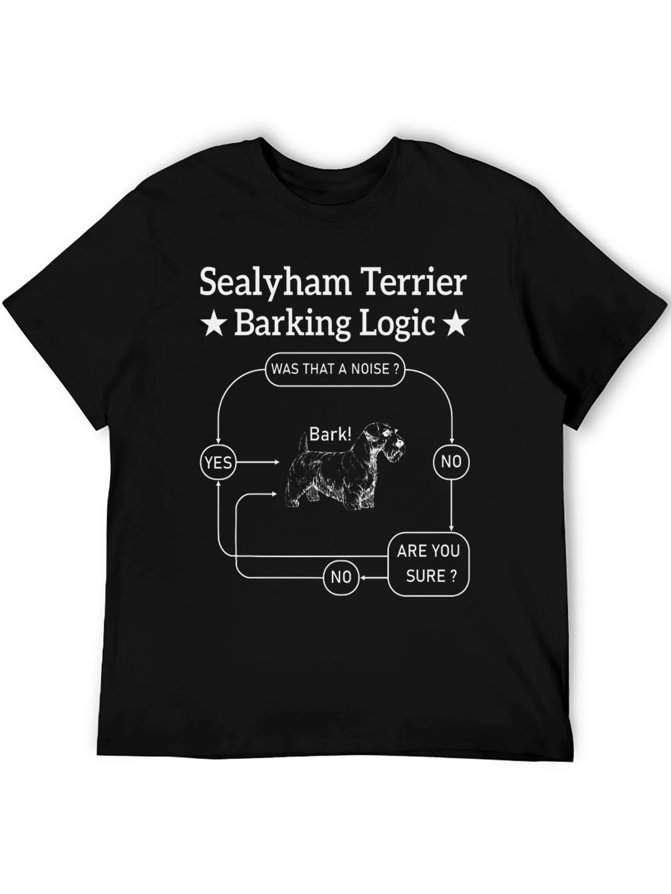 Sealyham Terrier Barking Logic Black T-Shirt