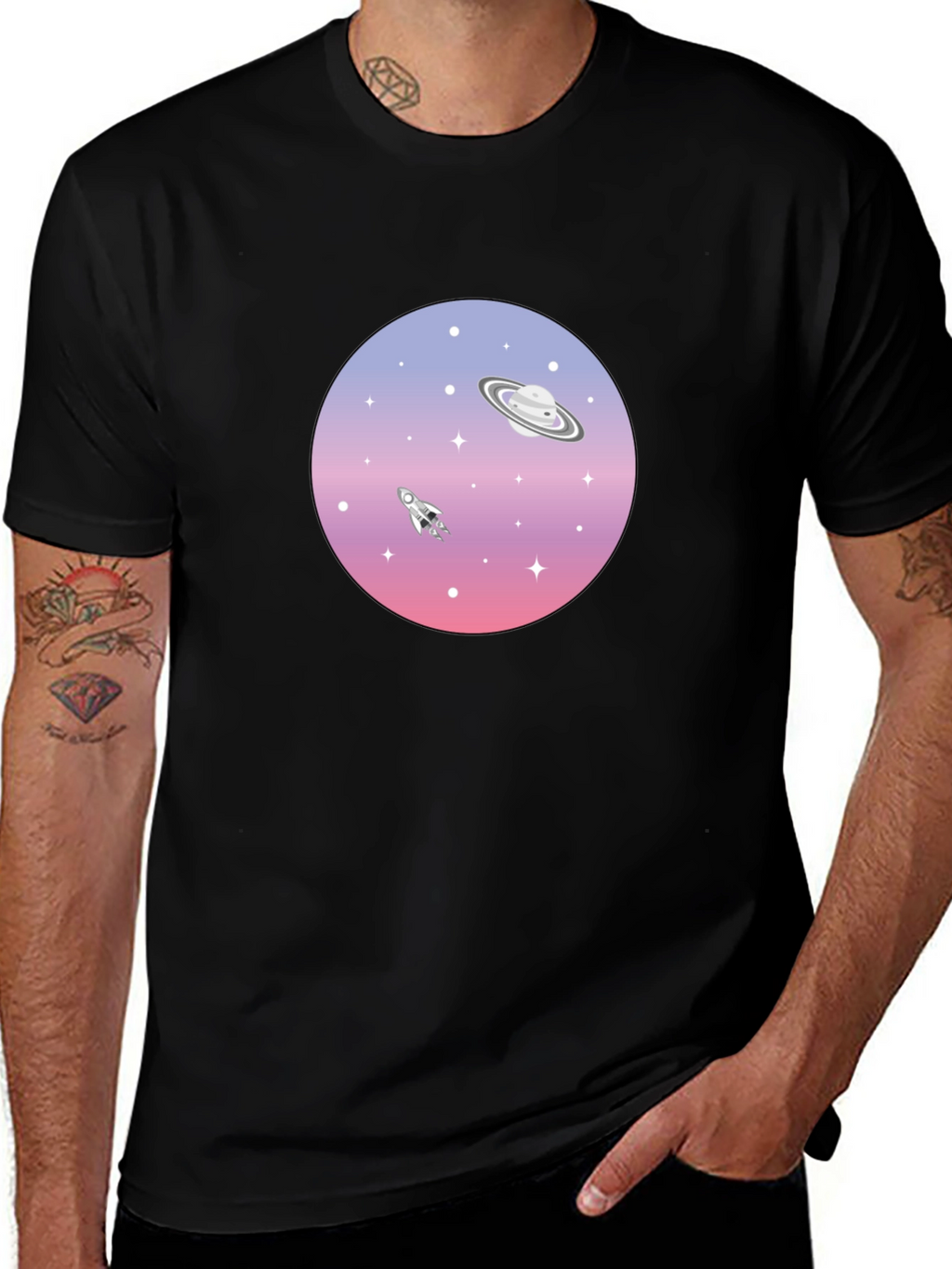 Space Graphic T-Shirt - Saturn Rocket Tee