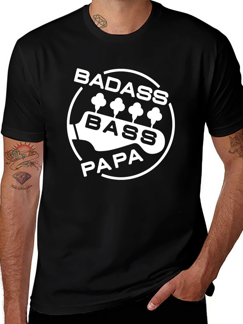 Badass Bass Papa T-Shirt - Cool Musician Dad Tee