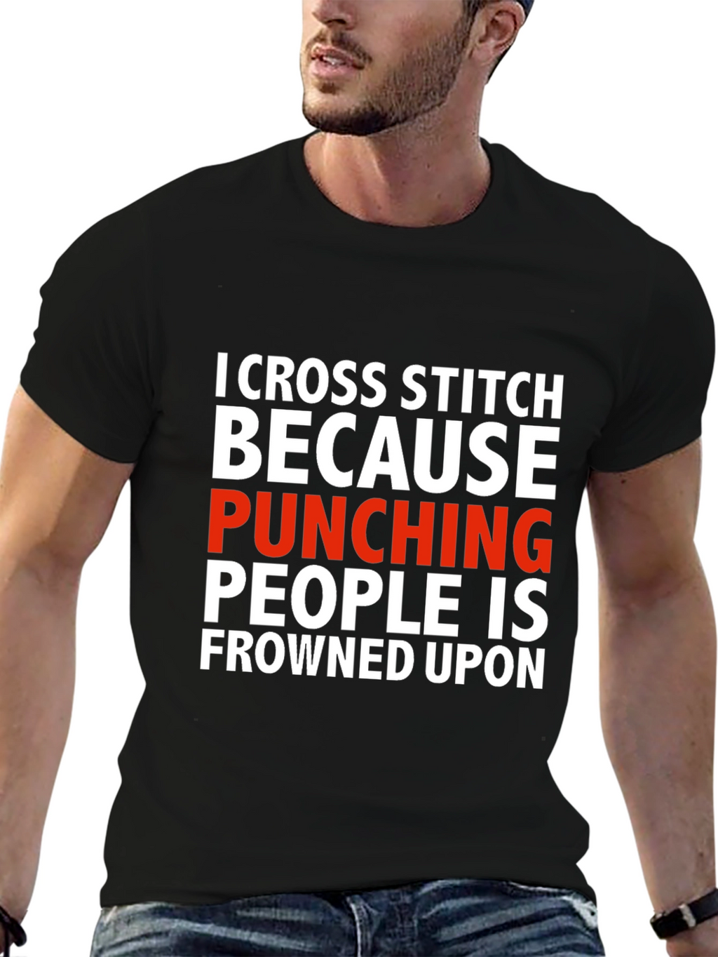 Cross Stitch Punching People Funny T-Shirt