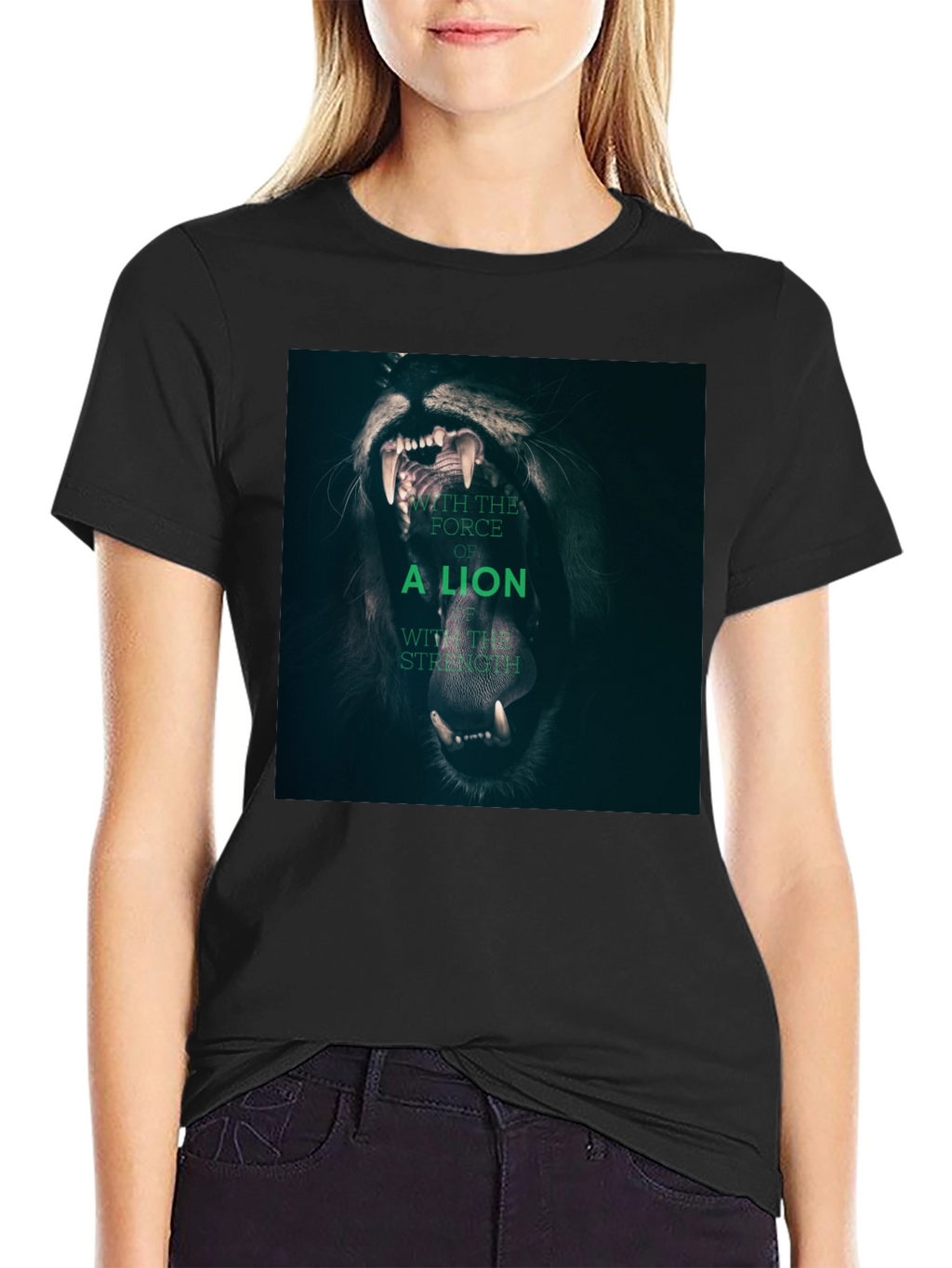 Lion Strength Graphic Tee - Black Cotton T-Shirt