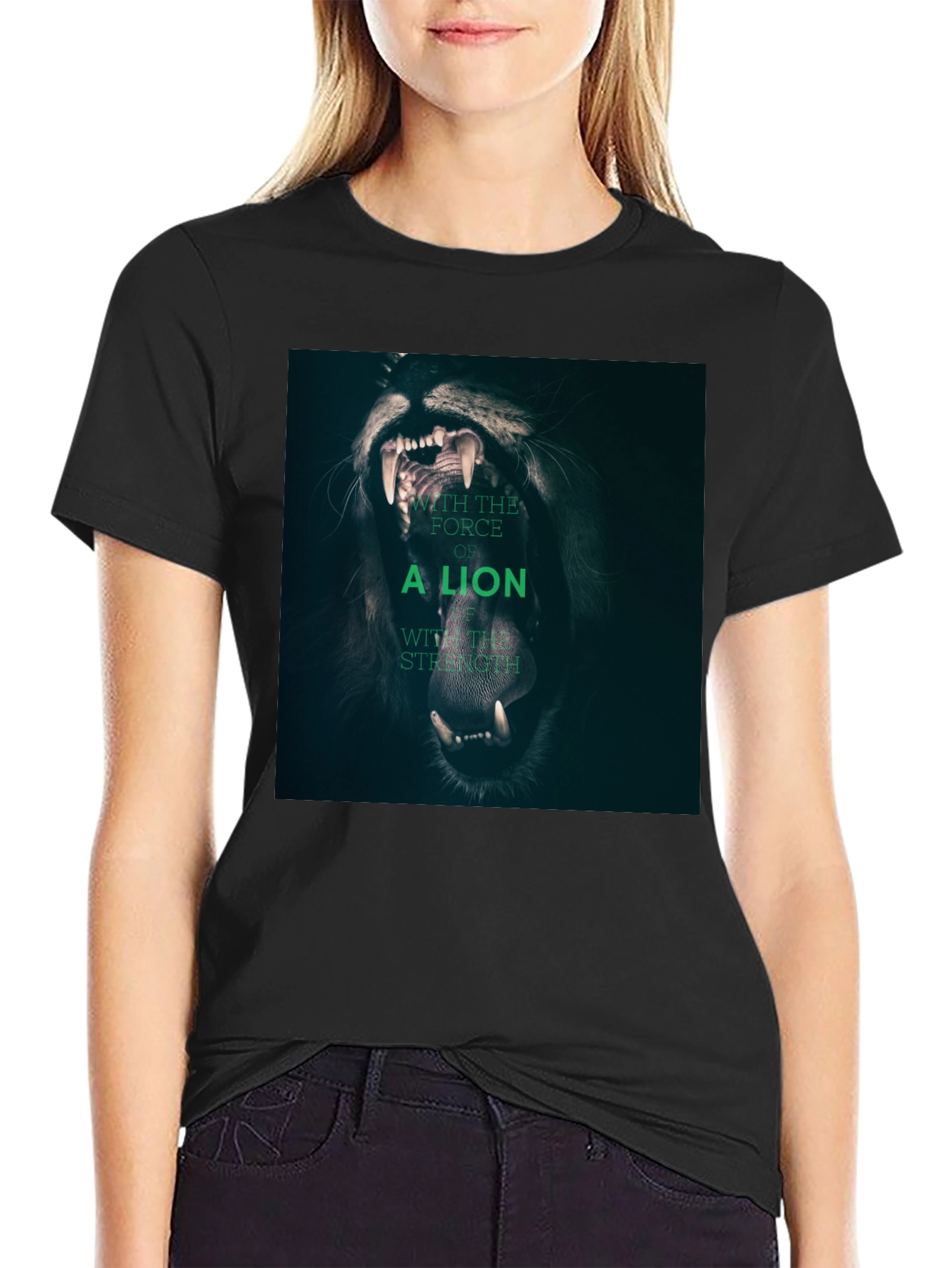 Lion Strength Graphic Tee - Black Cotton T-Shirt