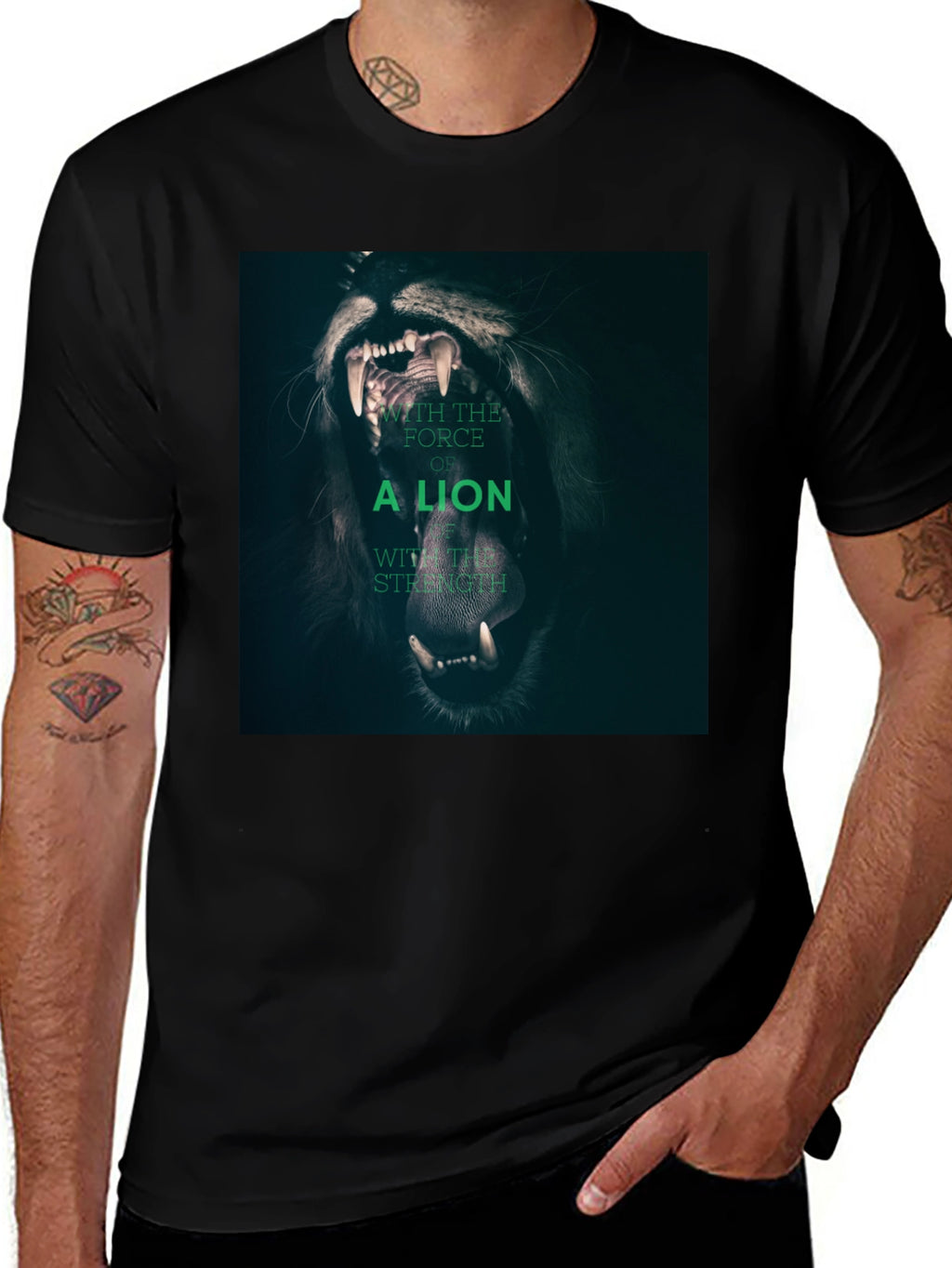Lion Strength Graphic Tee - Black Cotton T-Shirt