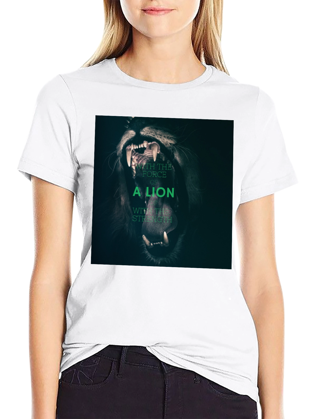 Lion Strength Graphic Tee - Black Cotton T-Shirt