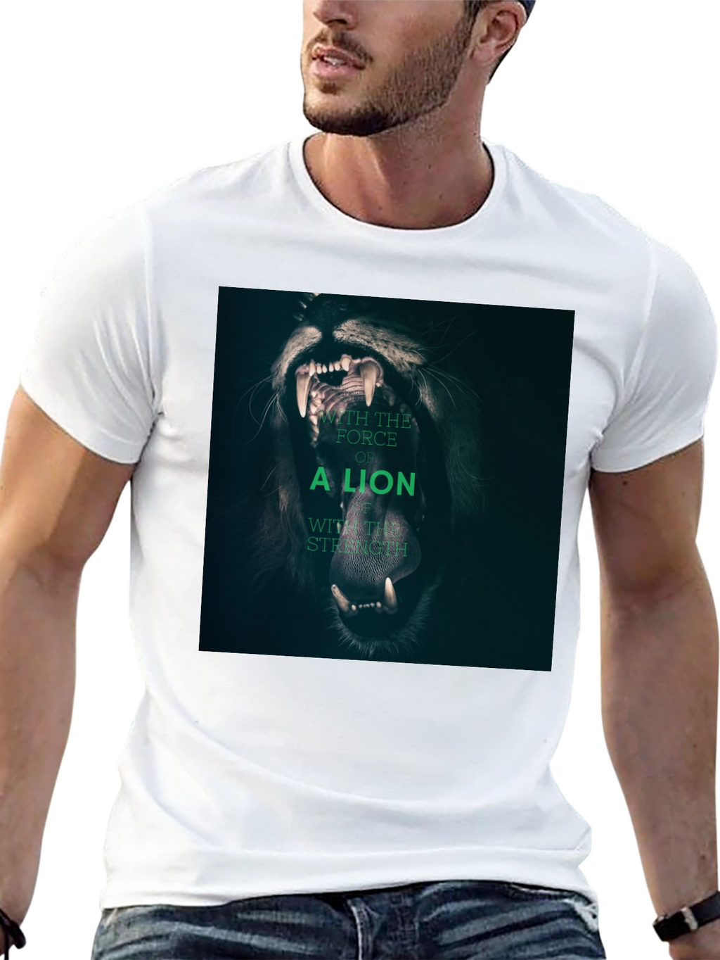 Lion Strength Graphic Tee - Black Cotton T-Shirt