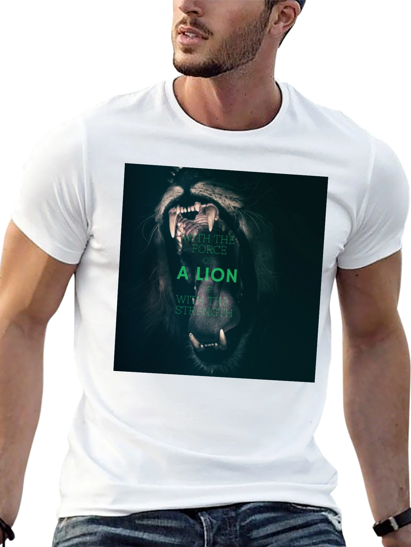 Lion Strength Graphic Tee - Black Cotton T-Shirt