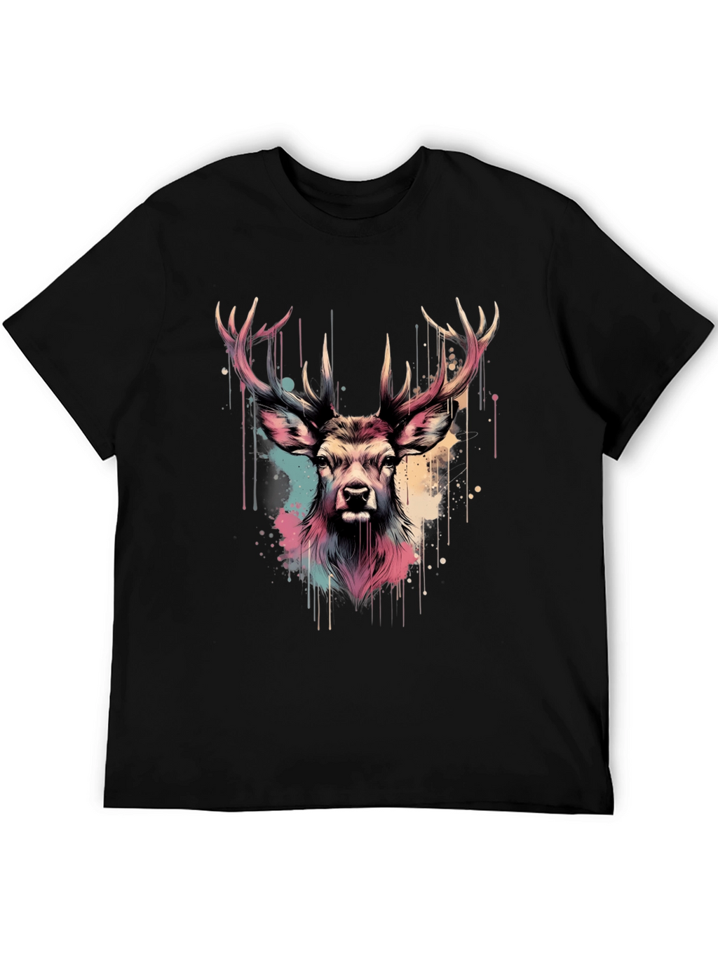 Deer Head Graphic Print Black T-Shirt