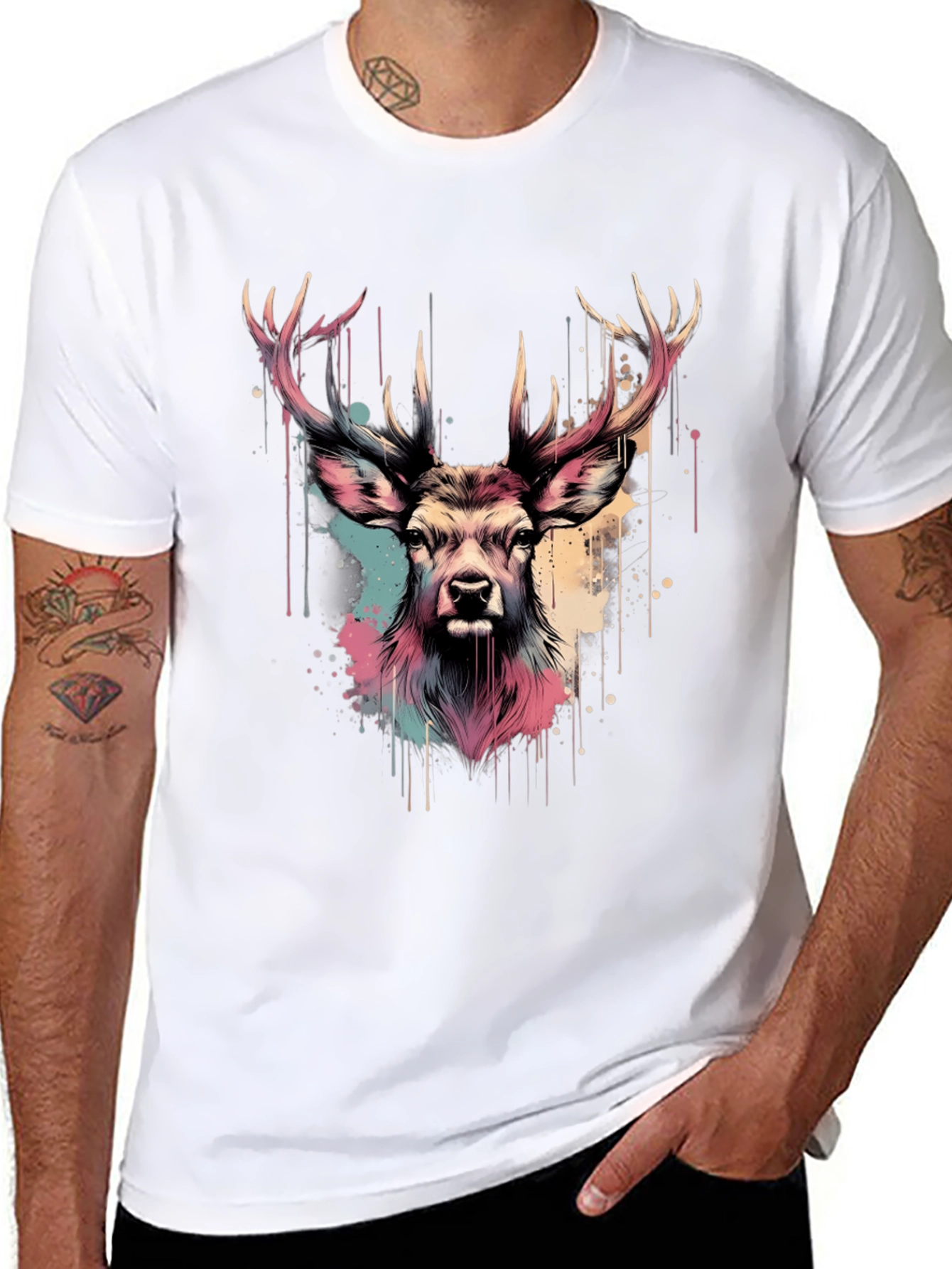 Deer Head Graphic Print Black T-Shirt