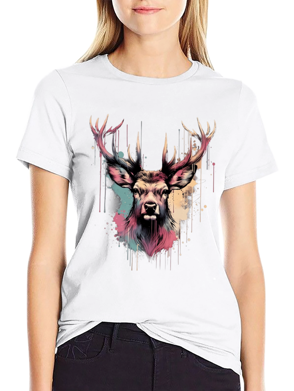 Deer Head Graphic Print Black T-Shirt