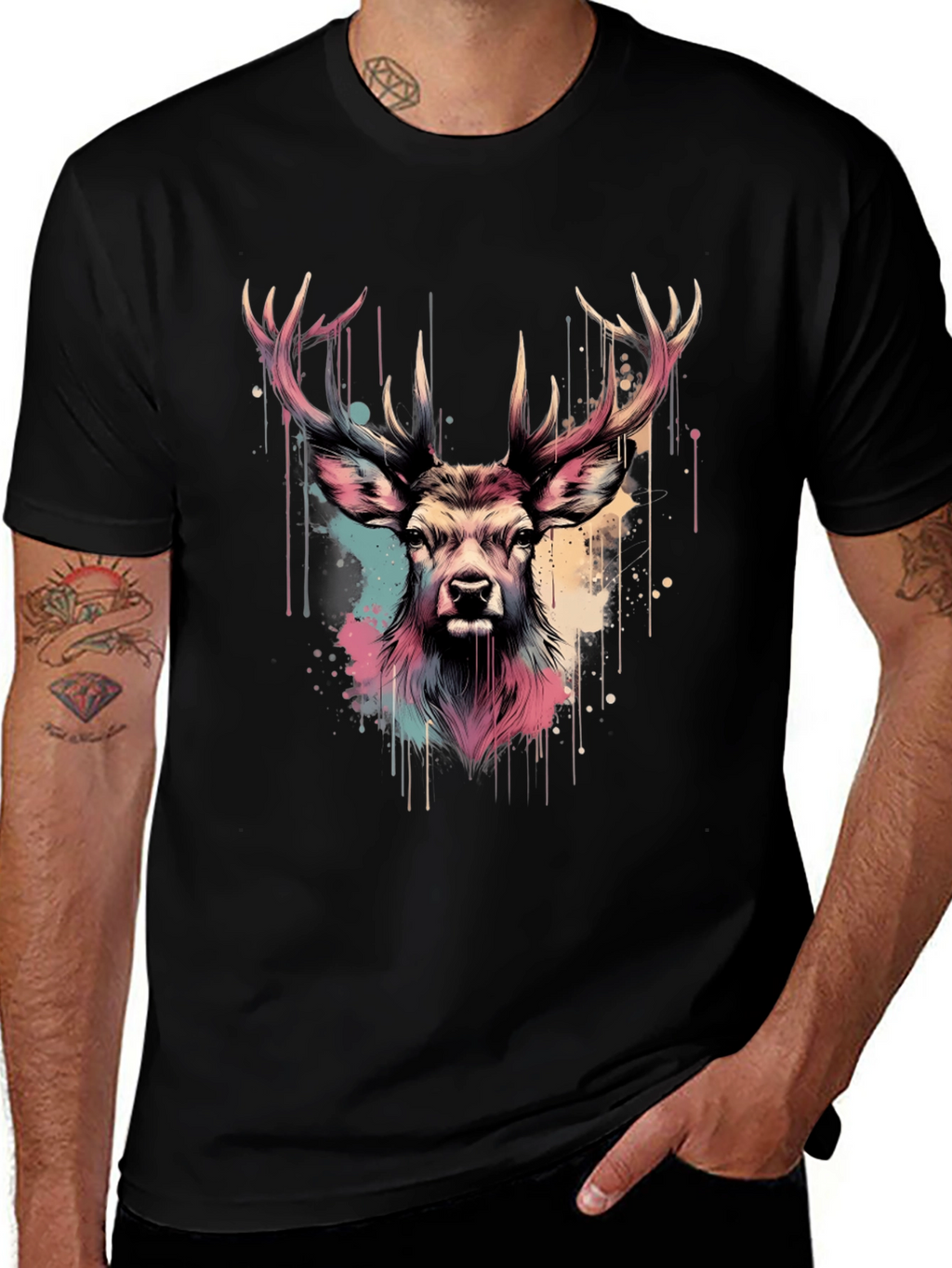 Deer Head Graphic Print Black T-Shirt