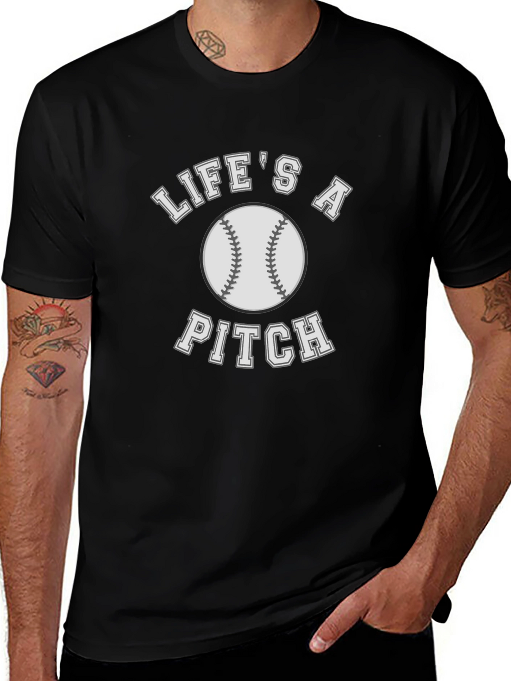 Lifes a Pitch Baseball T-Shirt - Black Cotton Tee