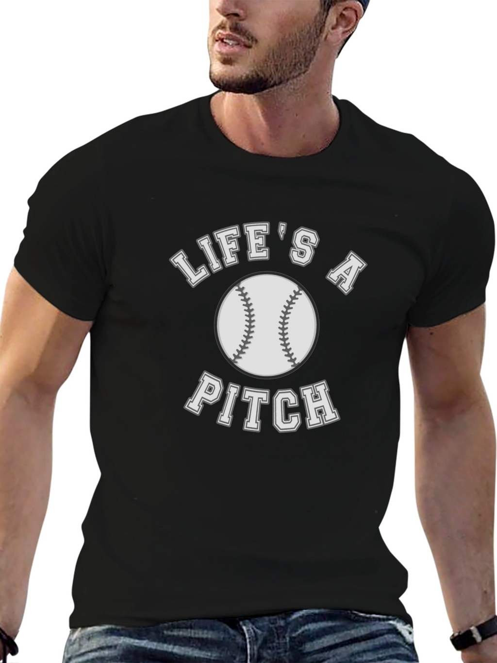 Lifes a Pitch Baseball T-Shirt - Black Cotton Tee