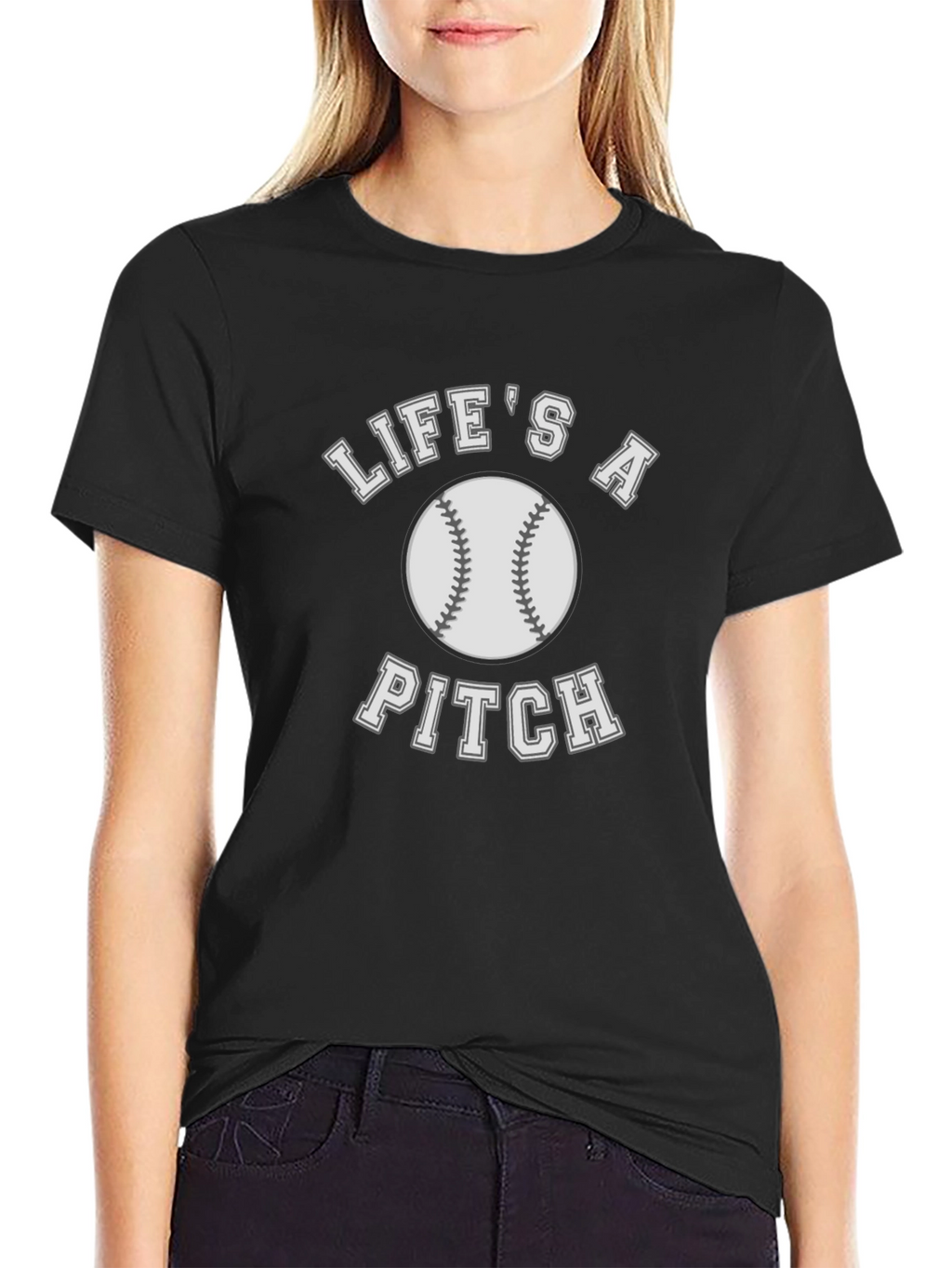 Lifes a Pitch Baseball T-Shirt - Black Cotton Tee