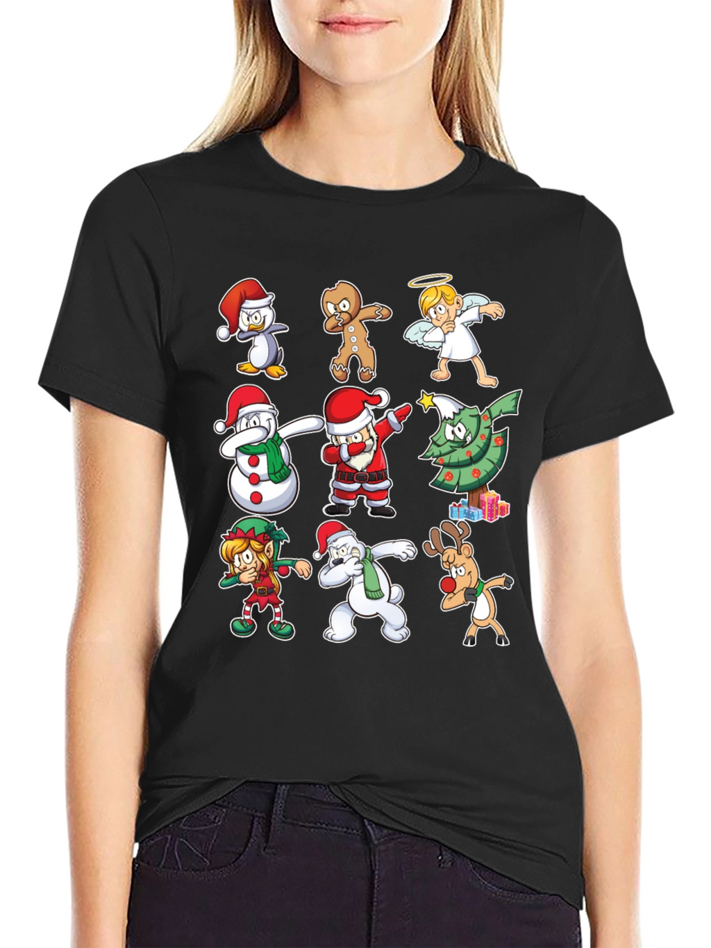 Christmas Dab Characters Black T-Shirt