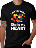 I am Her Voice Autism Awareness Heart Puzzle T-Shirt
