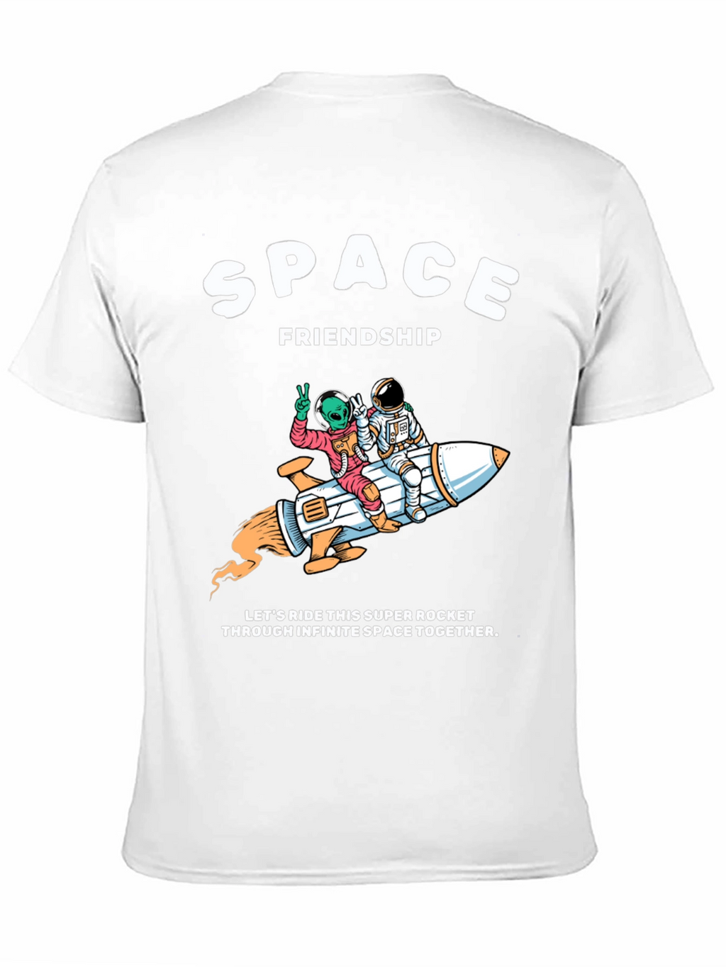 Space Friendship Tee: Alien & Astronaut Rocket Ride T-Shirt