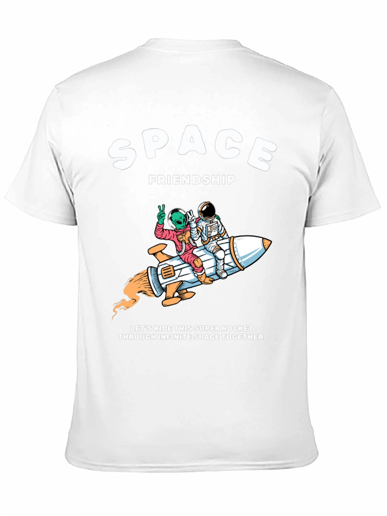 Space Friendship Tee: Alien & Astronaut Rocket Ride T-Shirt