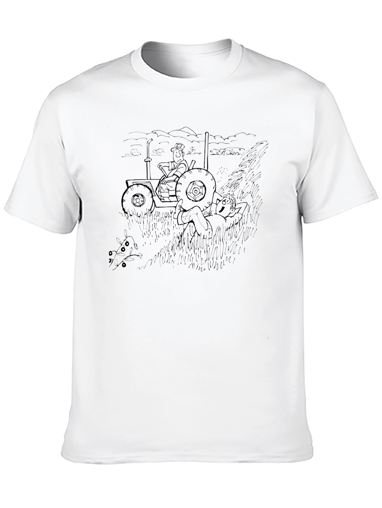 Cartoon Tractor Black T-Shirt