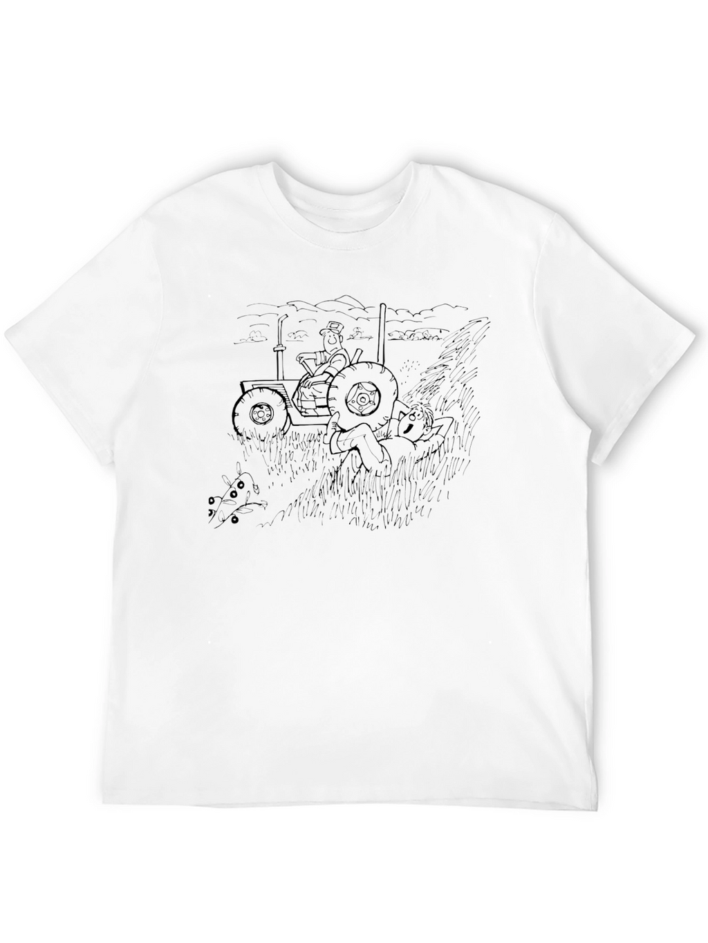 Cartoon Tractor Black T-Shirt