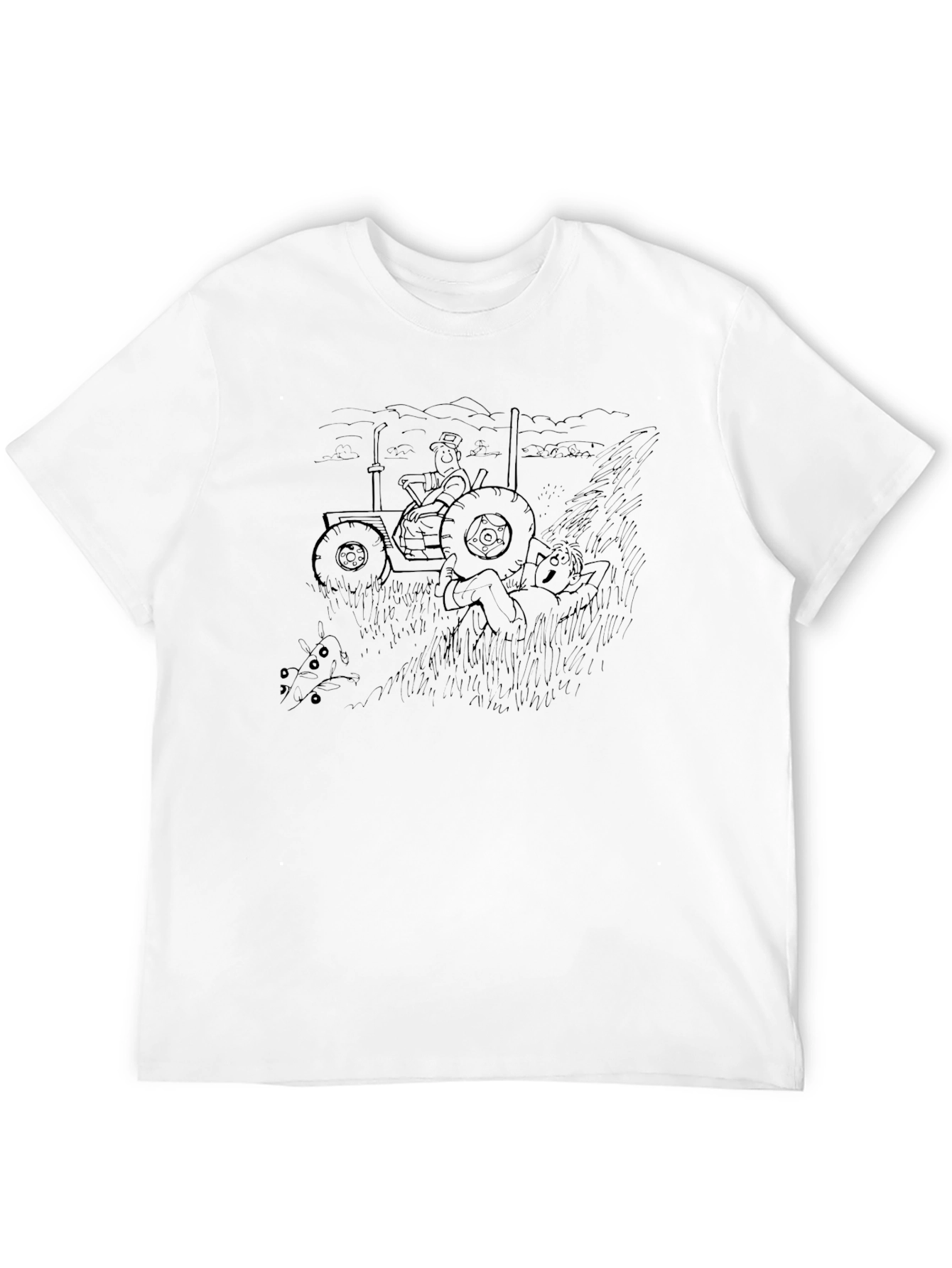 Cartoon Tractor Black T-Shirt
