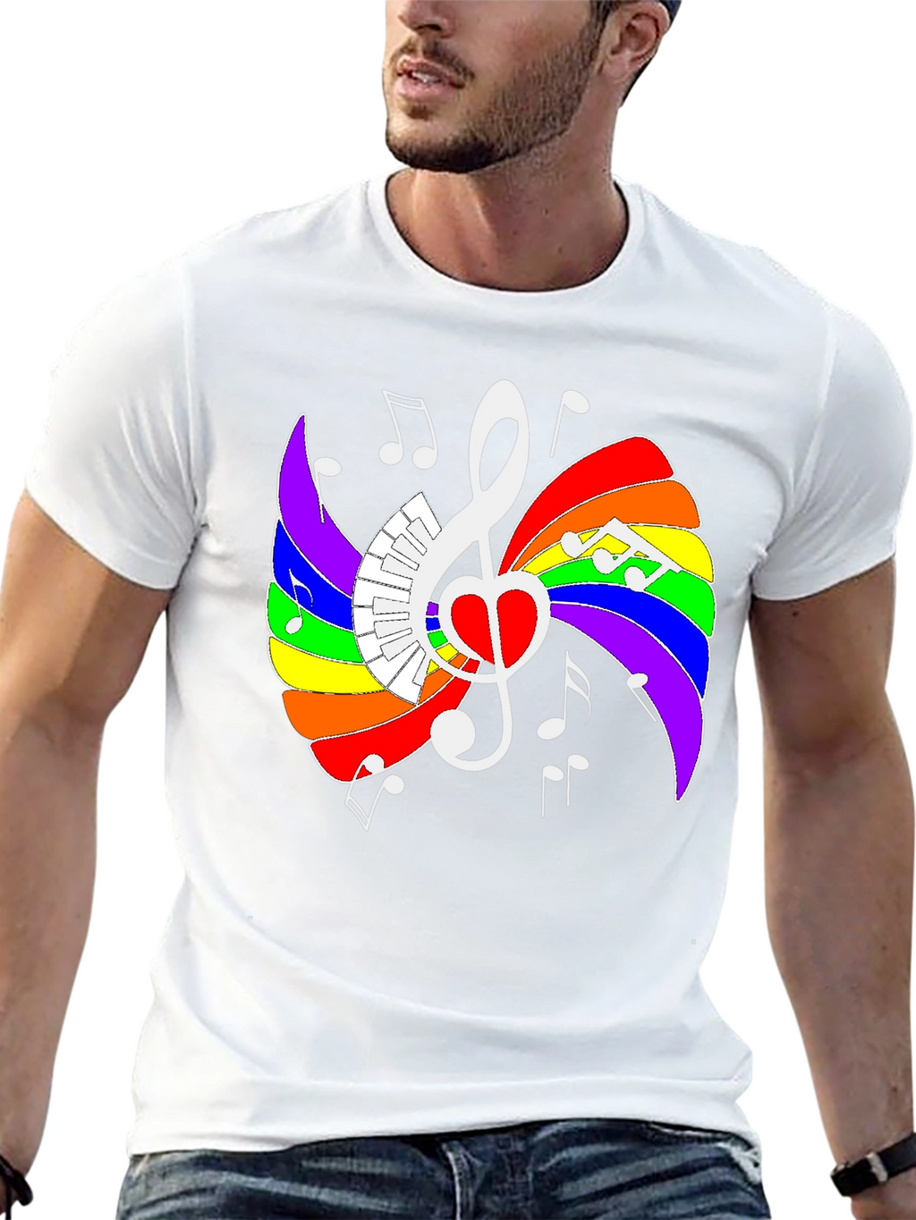 Rainbow Music Heart Graphic Tee - Stylish Unisex Shirt
