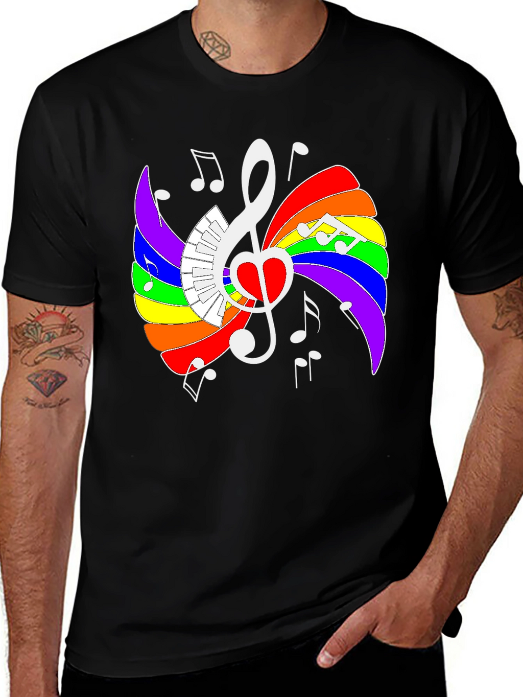 Rainbow Music Heart Graphic Tee - Stylish Unisex Shirt