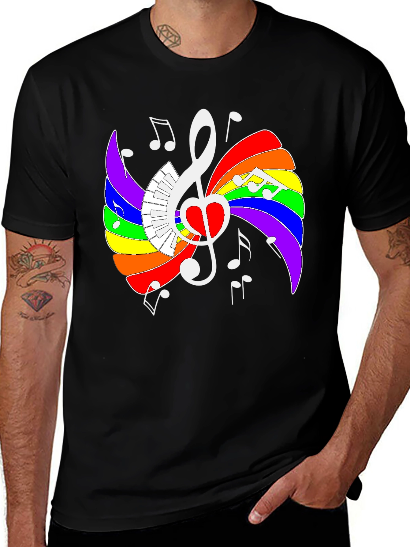 Rainbow Music Heart Graphic Tee - Stylish Unisex Shirt